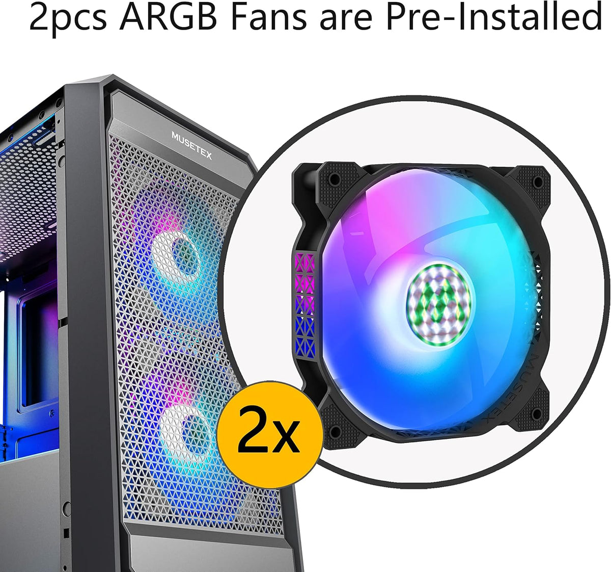 Matx PC Case with 2pcs ARGB Fans Mesh Airflow T355