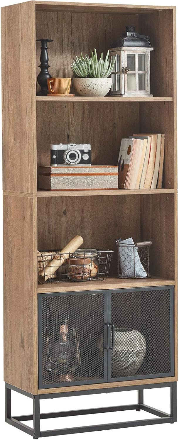 Wood 4-Tier Bookshelf with 4 Display Cases Q2686
