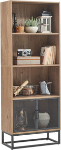 Wood 4-Tier Bookshelf with 4 Display Cases Q2686