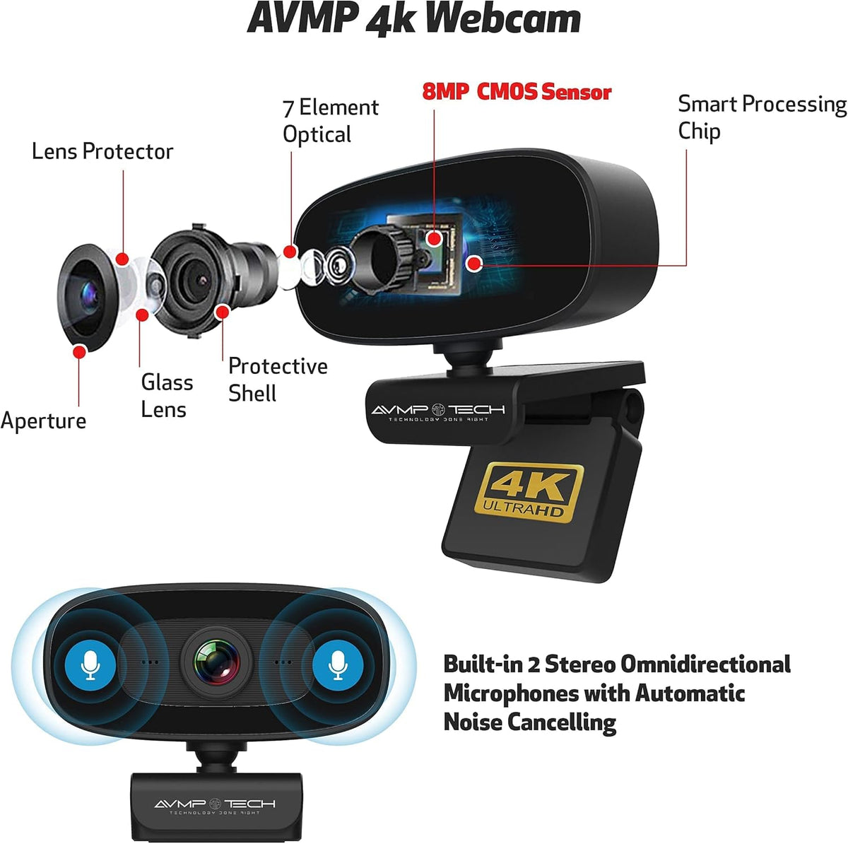 4K Ultra HD 8MP Autofocus USB Webcam with Microphone I524