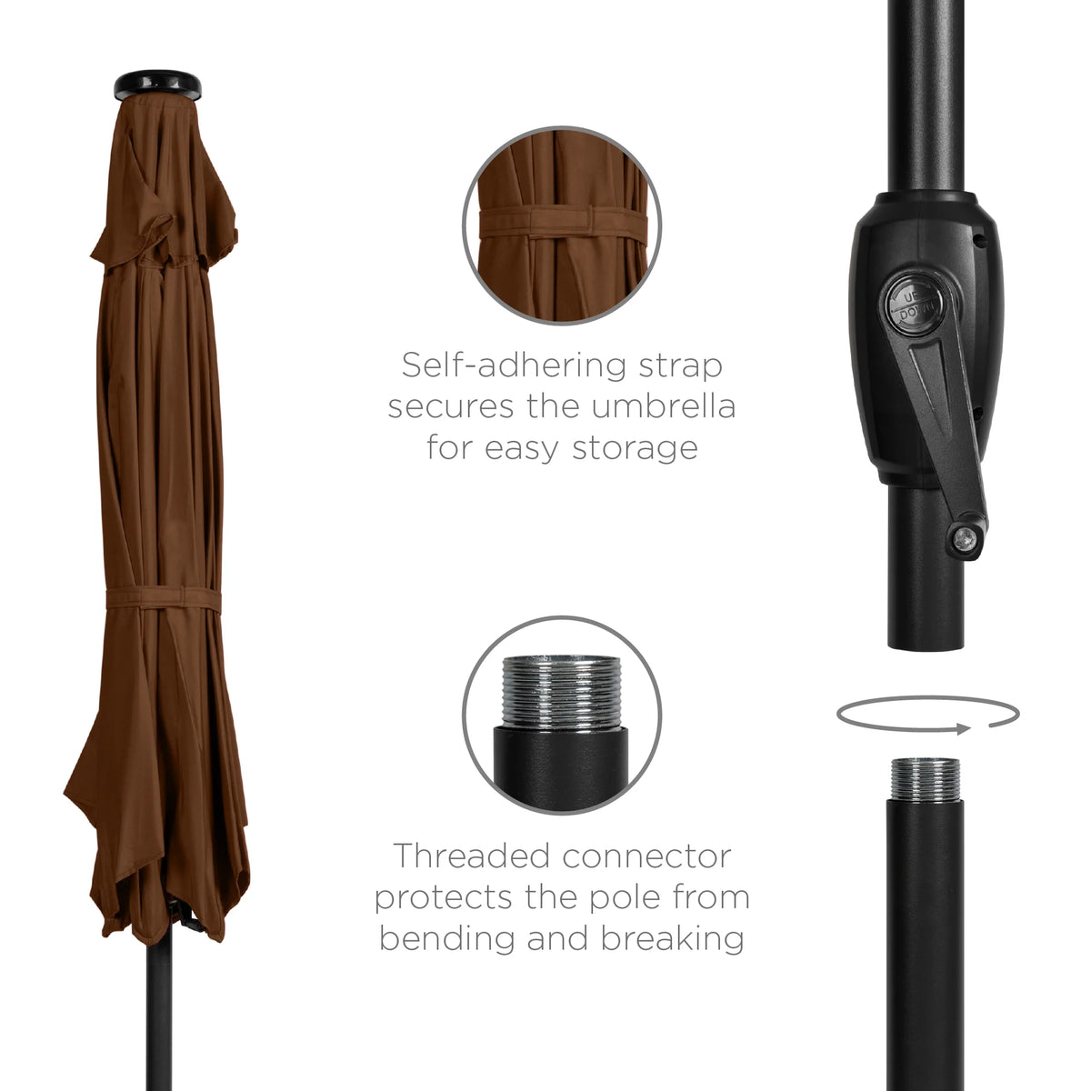7.5ft Solar Patio Umbrella with Tilt, Crank, LED Lights S79541