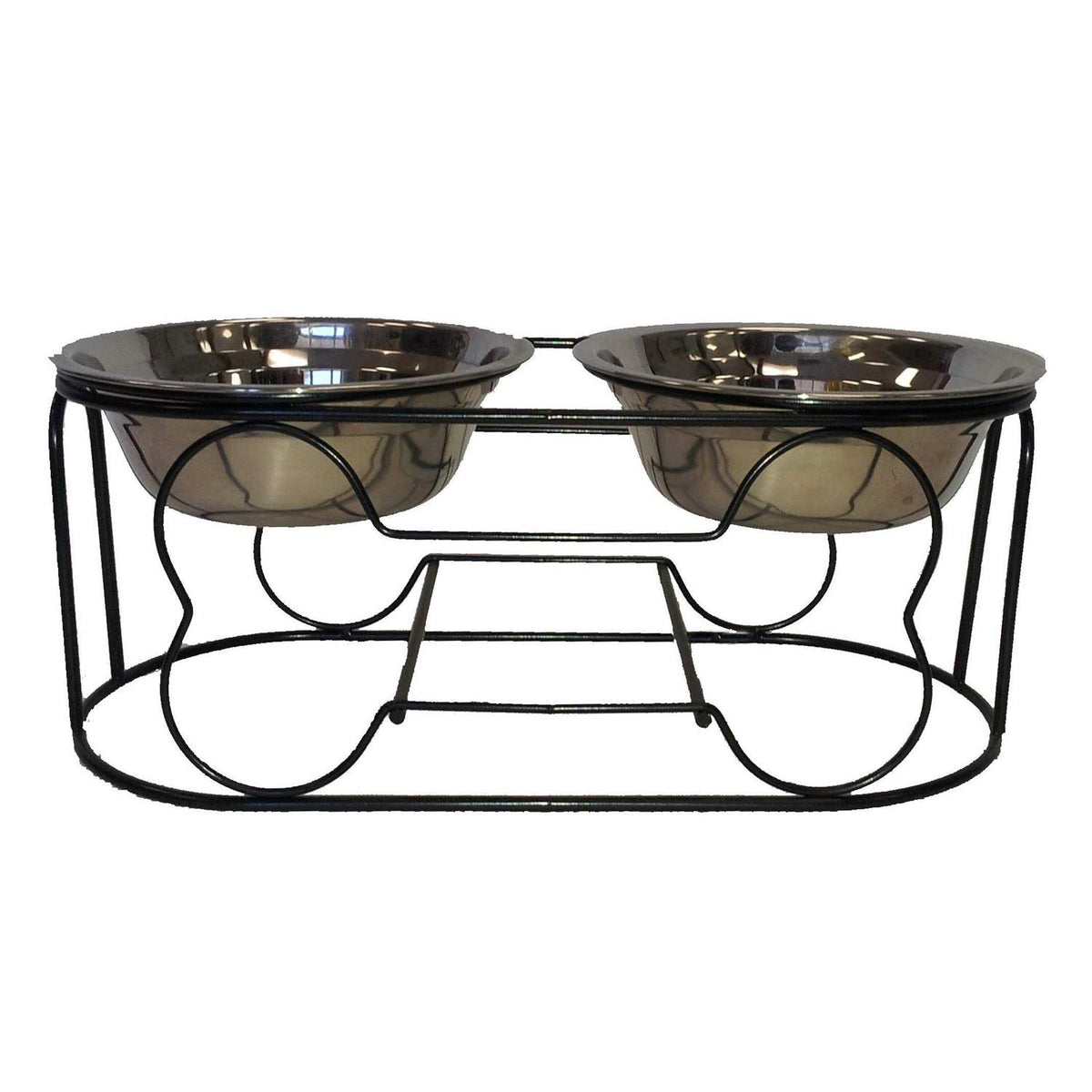 Wrought Iron Stand with Stainless Steel Feeder Bowls J1717