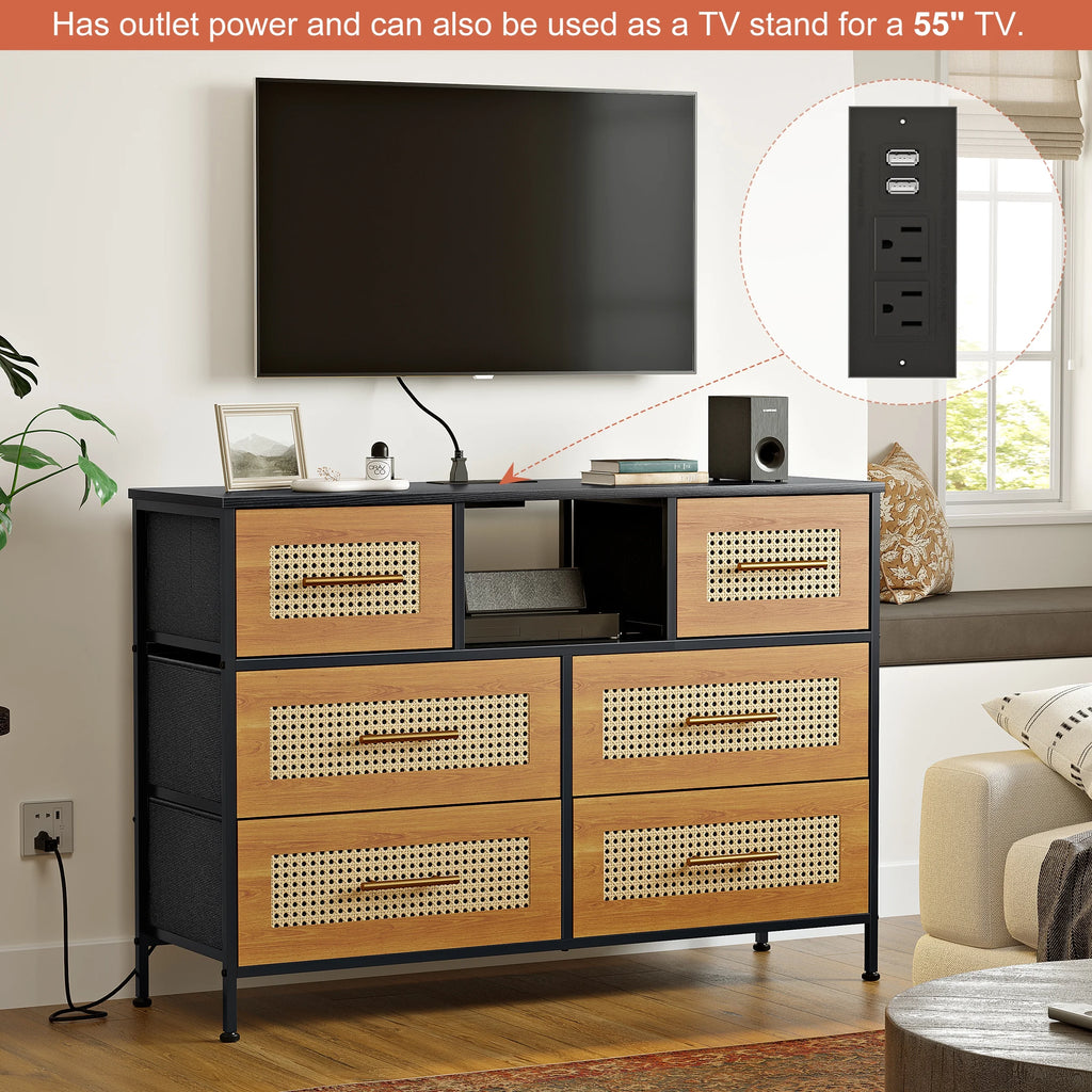 Rattan 6 Drawer Dresser C433196