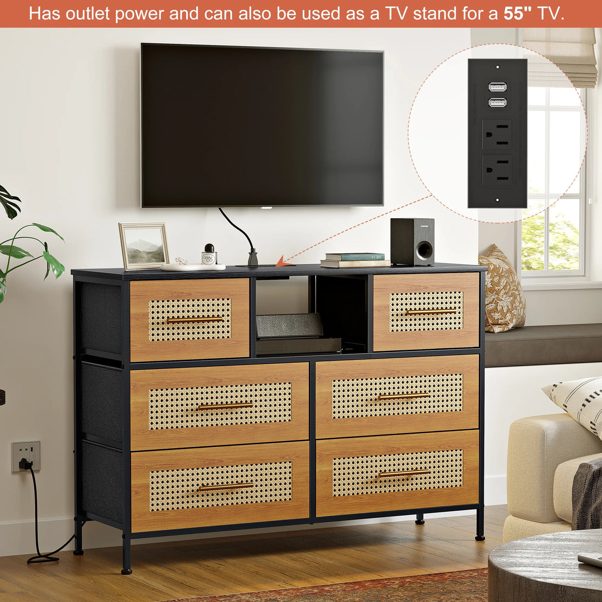 Rattan 6 Drawer Dresser C433196