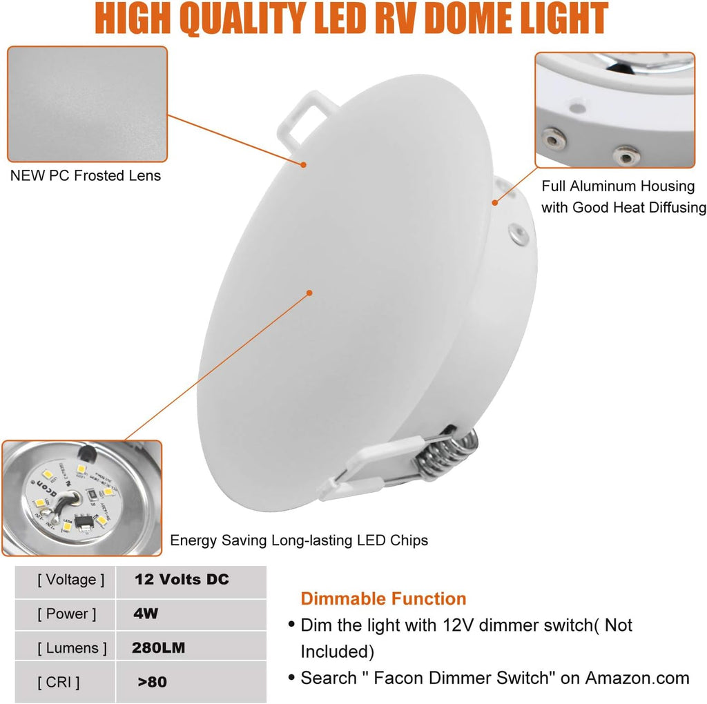 4.5Inch LED RV Puck Light Full Aluminum Recessed Ceiling Lights Pack of 6 D6229