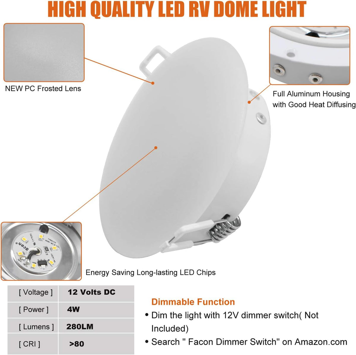 4.5Inch LED RV Puck Light Full Aluminum Recessed Ceiling Lights Pack of 6 D6229