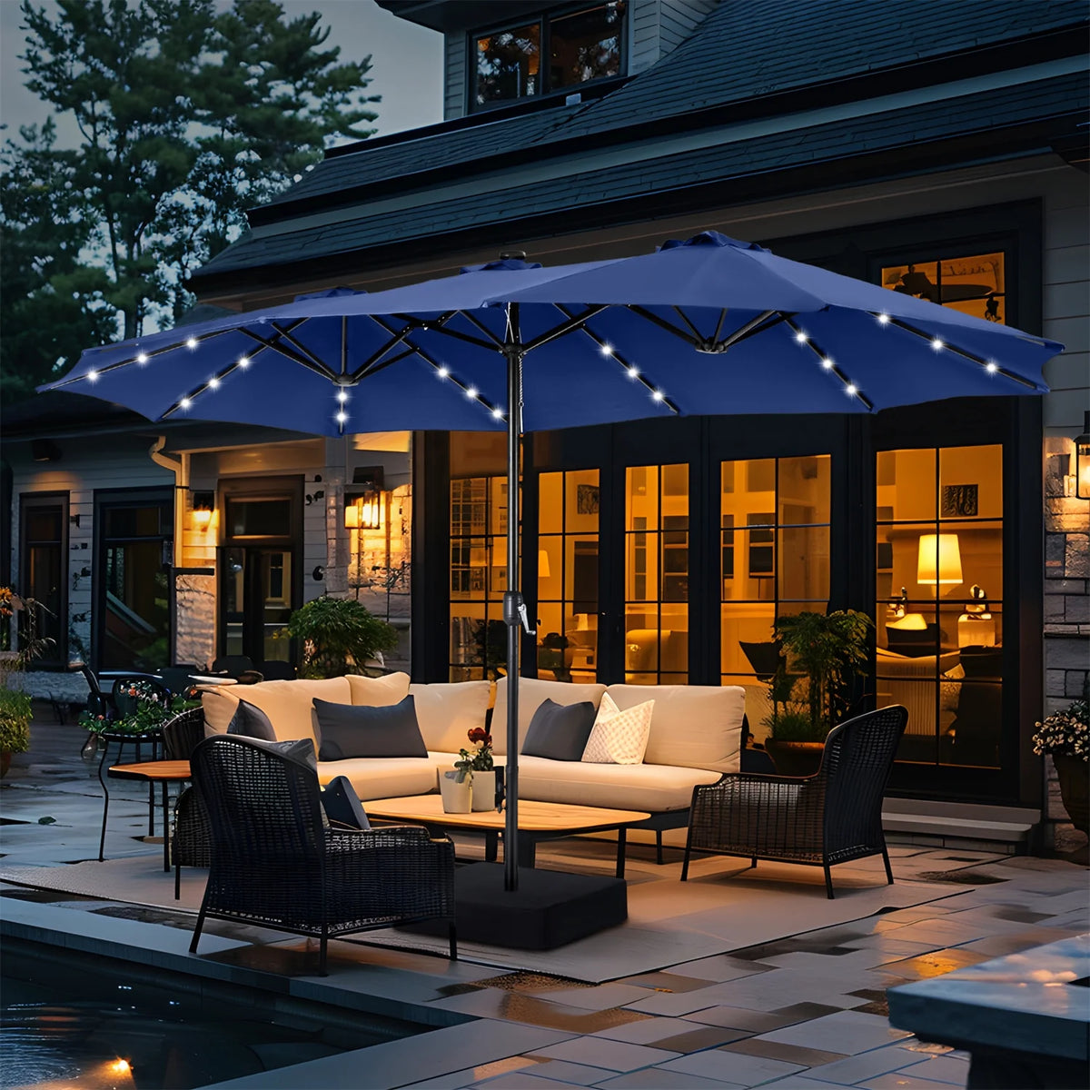 15 FT Double-Sided Solar Patio Umbrella with Base E68514