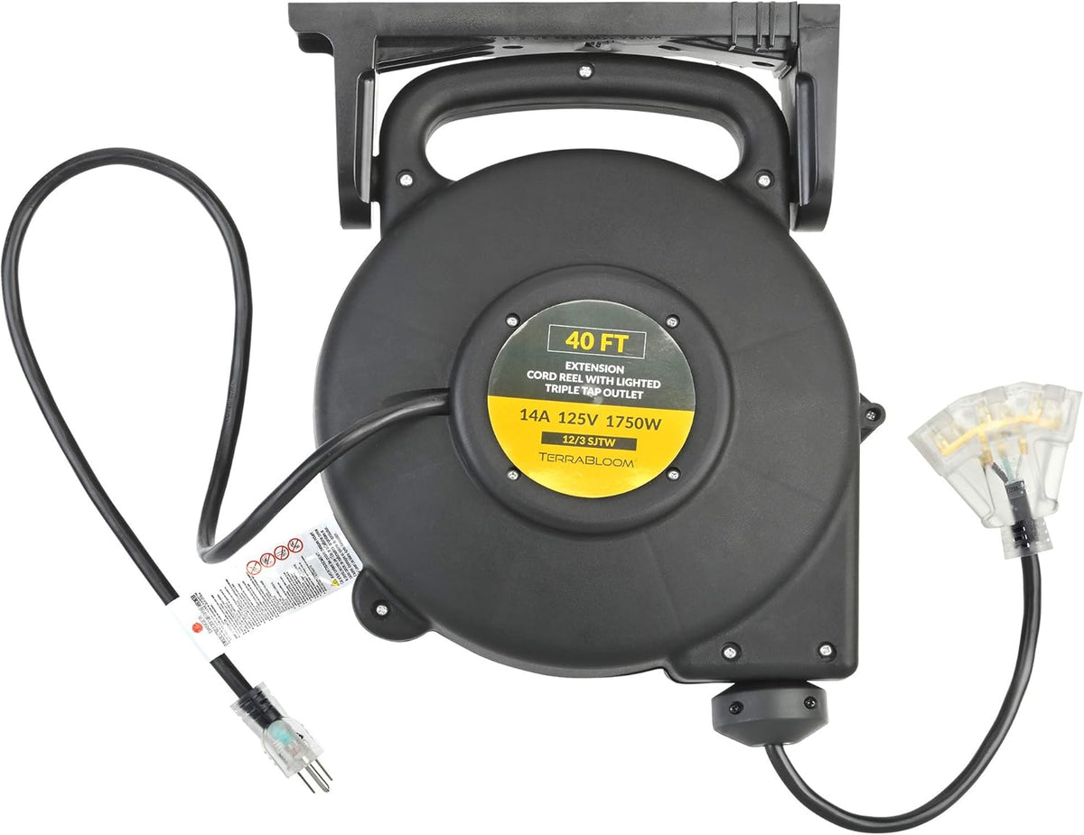 40 Ft 12/3 Retractable Extension Cord Reel with 3 Outlets U84655