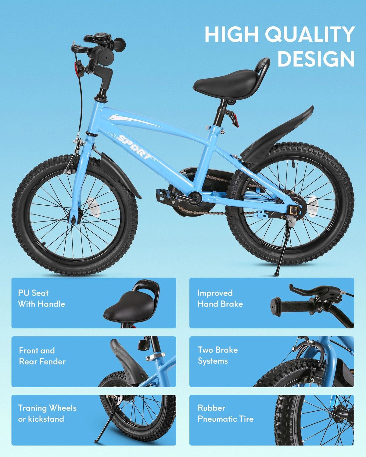 16 Inch Kids Bike Blue Bicycle with Training Wheels P307