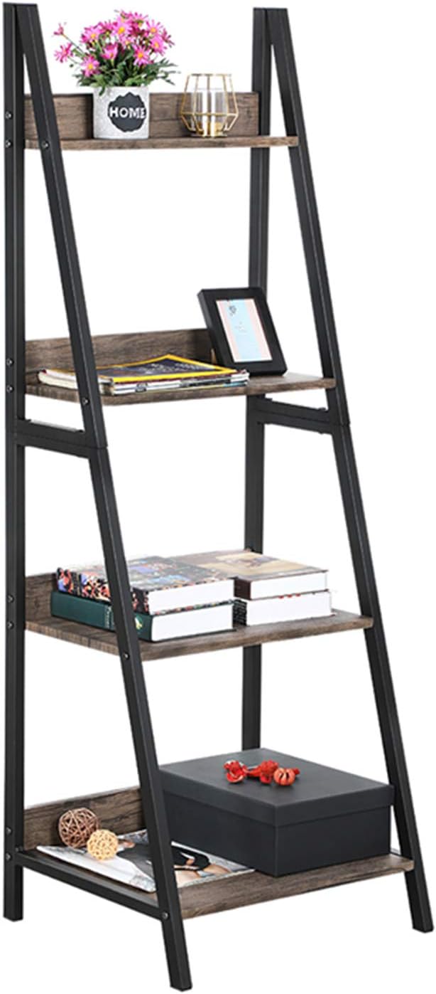 4 Tier Brown Ladder Shelf Bookshelf V8418