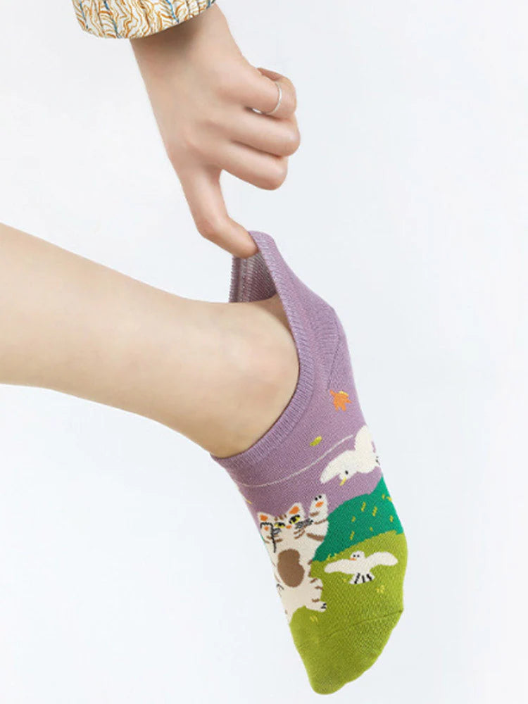 Cartoon Kitty Boat Socks Q7834