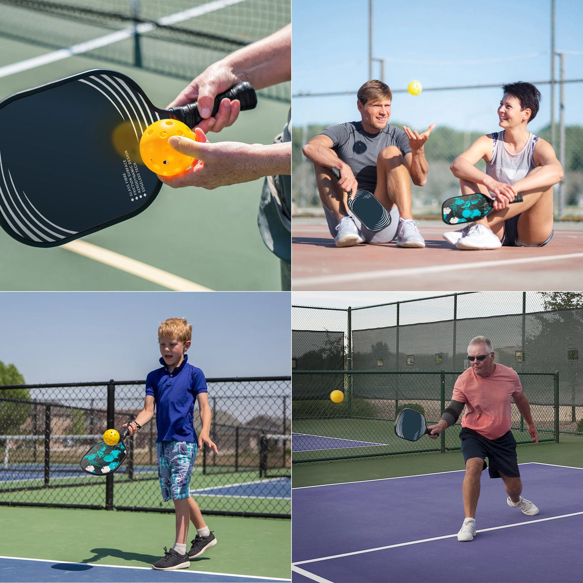Lightweight Fiberglass Pickleball Paddles Set with 4 Balls I27526