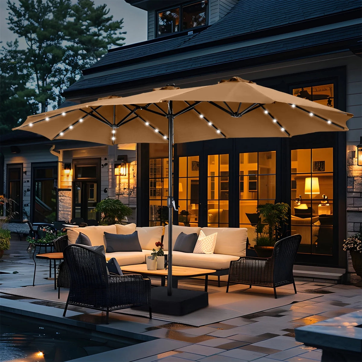 15 FT Double-Sided Solar Patio Umbrella with Base E68514