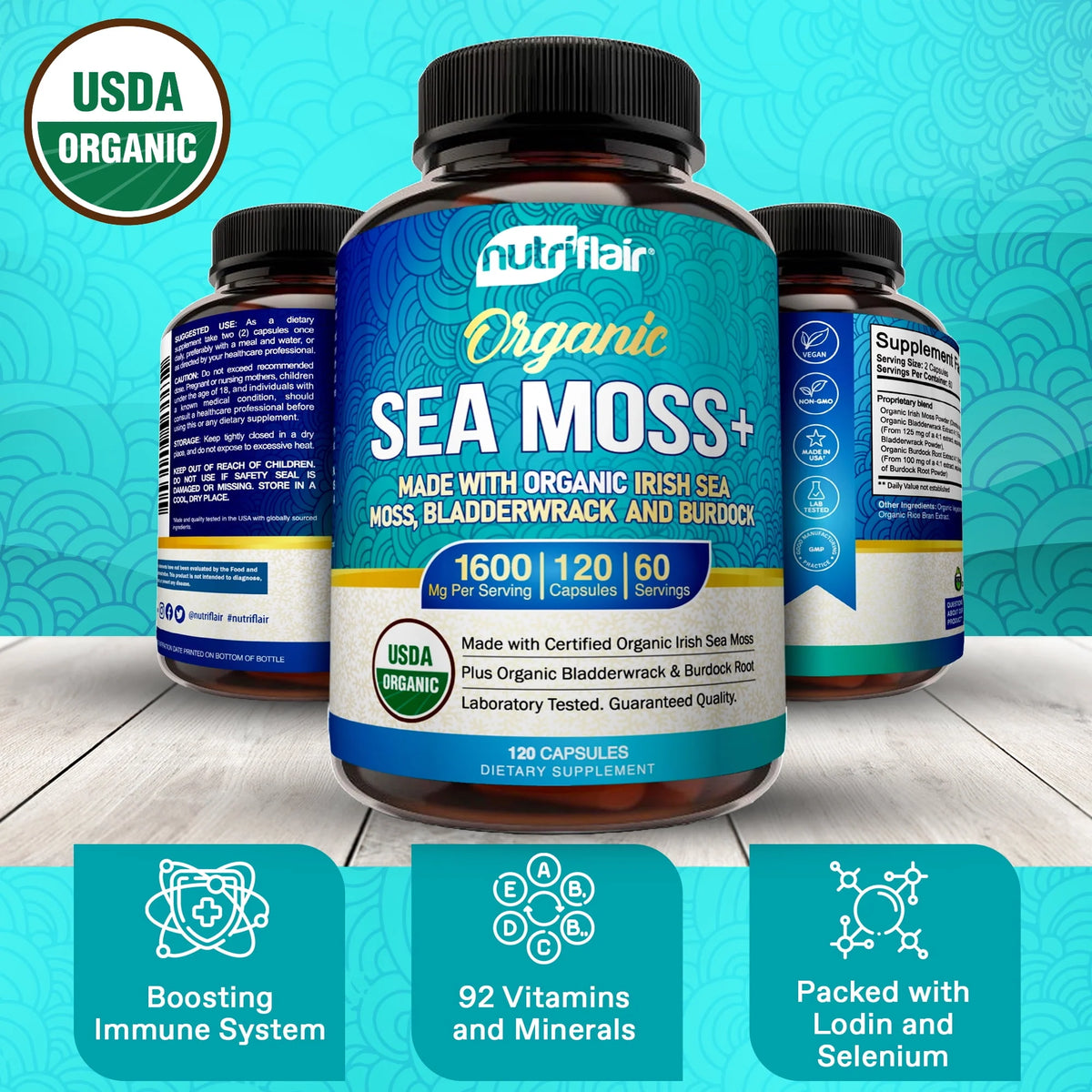 Organic Sea Moss Capsules 1600mg 120 Capsules T633