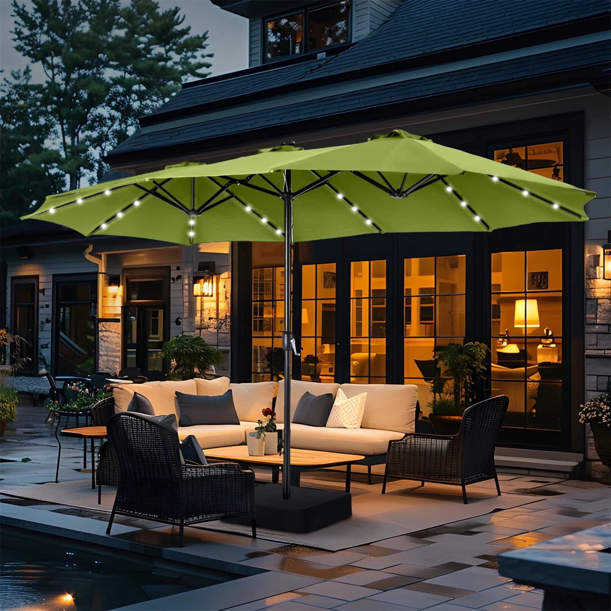 15 FT Double-Sided Solar Patio Umbrella with Base E68514