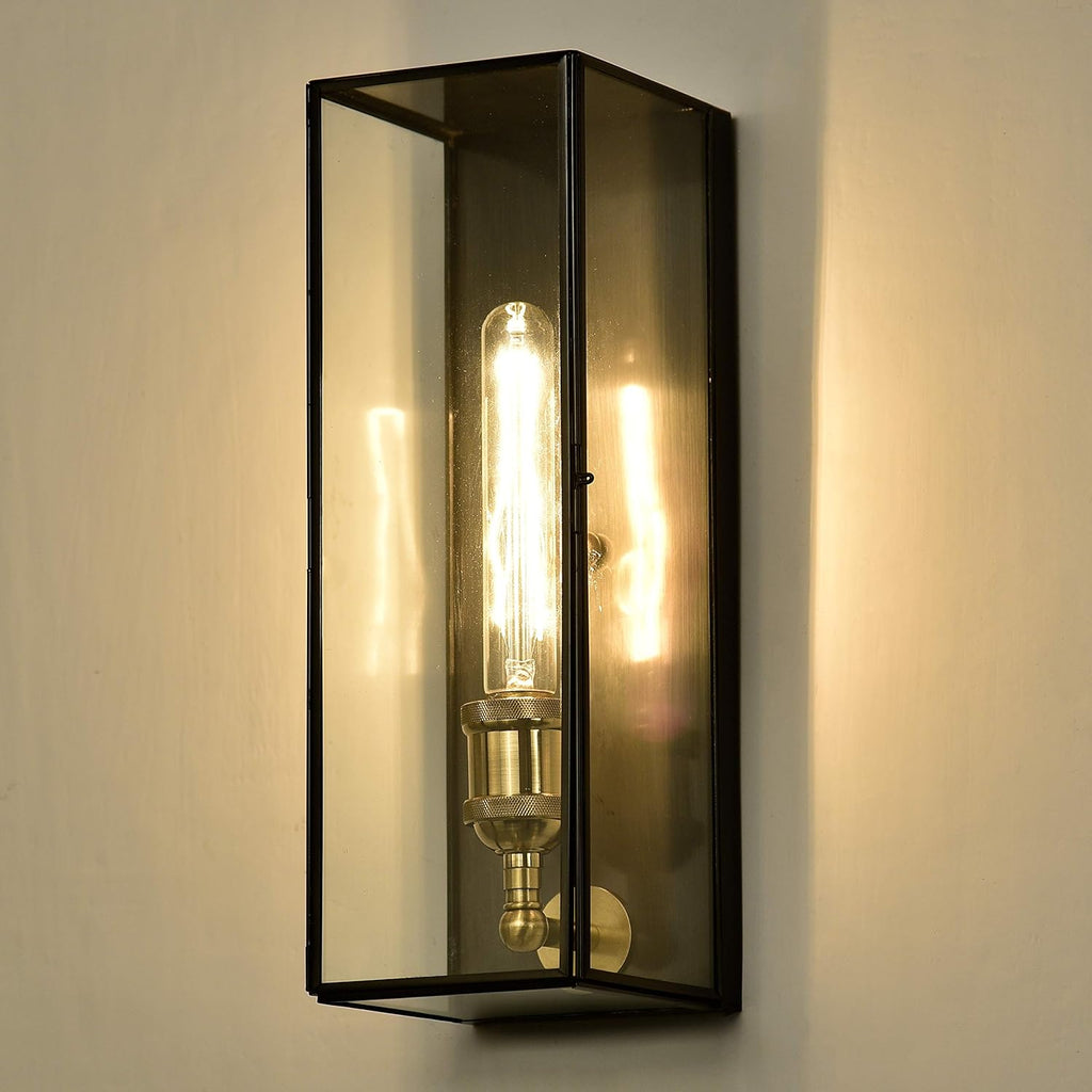 Brass Outdoor Wall Sconce with Clear Tempered Glass H34721