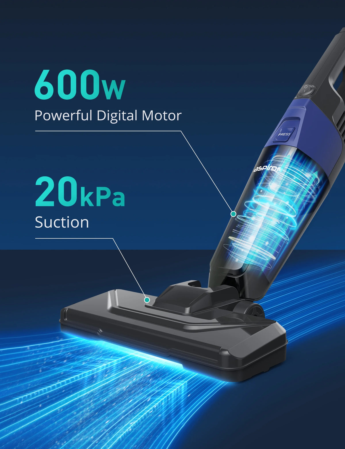 600W 20kPa Lightweight Corded Stick Vacuum with HEPA Filter C981