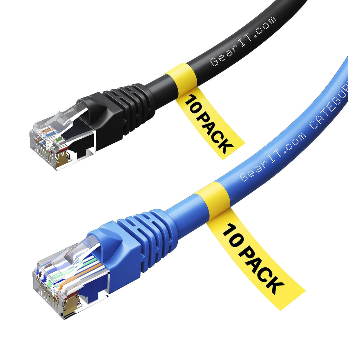 Cat6 Ethernet Cable 25 Feet 10-Pack Black White Pure Copper S86863