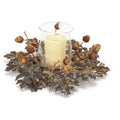 Green Oak Leaf and Acorn Glass Candle Holder D898466
