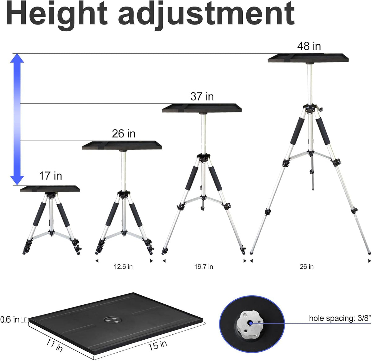 Adjustable Aluminum Tripod Stand with Tray and Ball Head B522