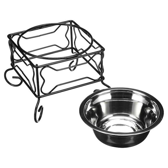 Wrought Iron Stand with Stainless Steel Feeder Bowl H22217