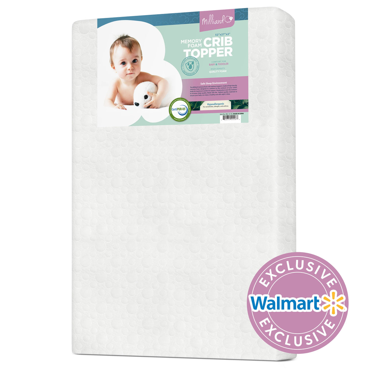 2 Ventilated Memory Foam Crib and Toddler Mattress Topper with Waterproof Cotton Cover O69591