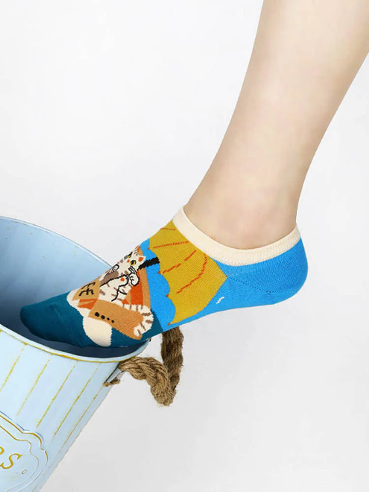 Cartoon Kitty Boat Socks Q7834