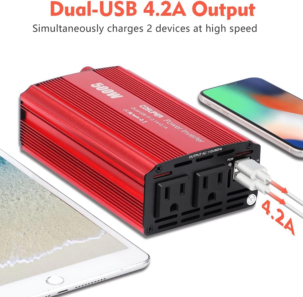 500W Power Inverter 12V DC to AC Dual USB G6739