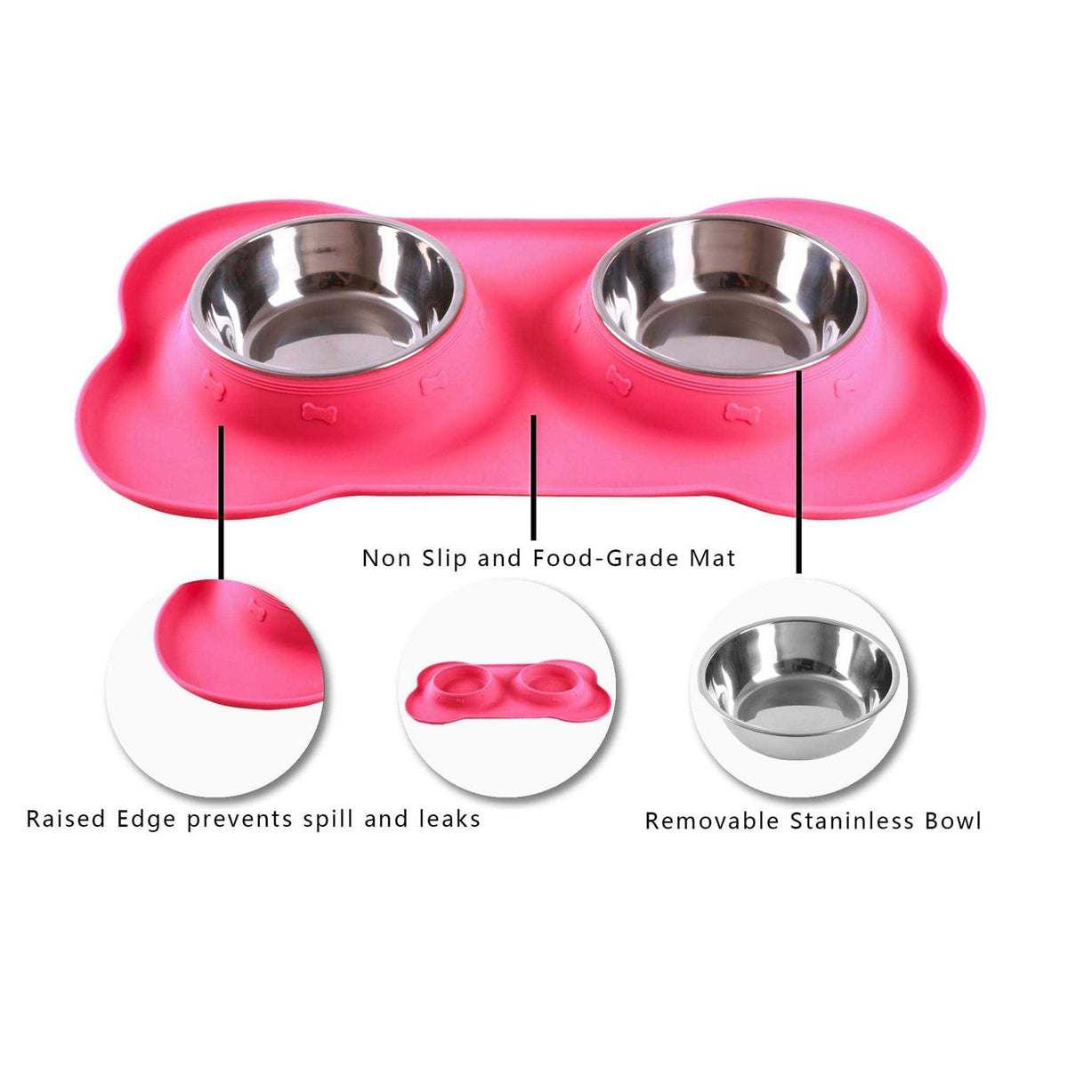 2 Stainless Steel Dog Bowl with Non-Skid Silicone Mat and Food Scoop P44249
