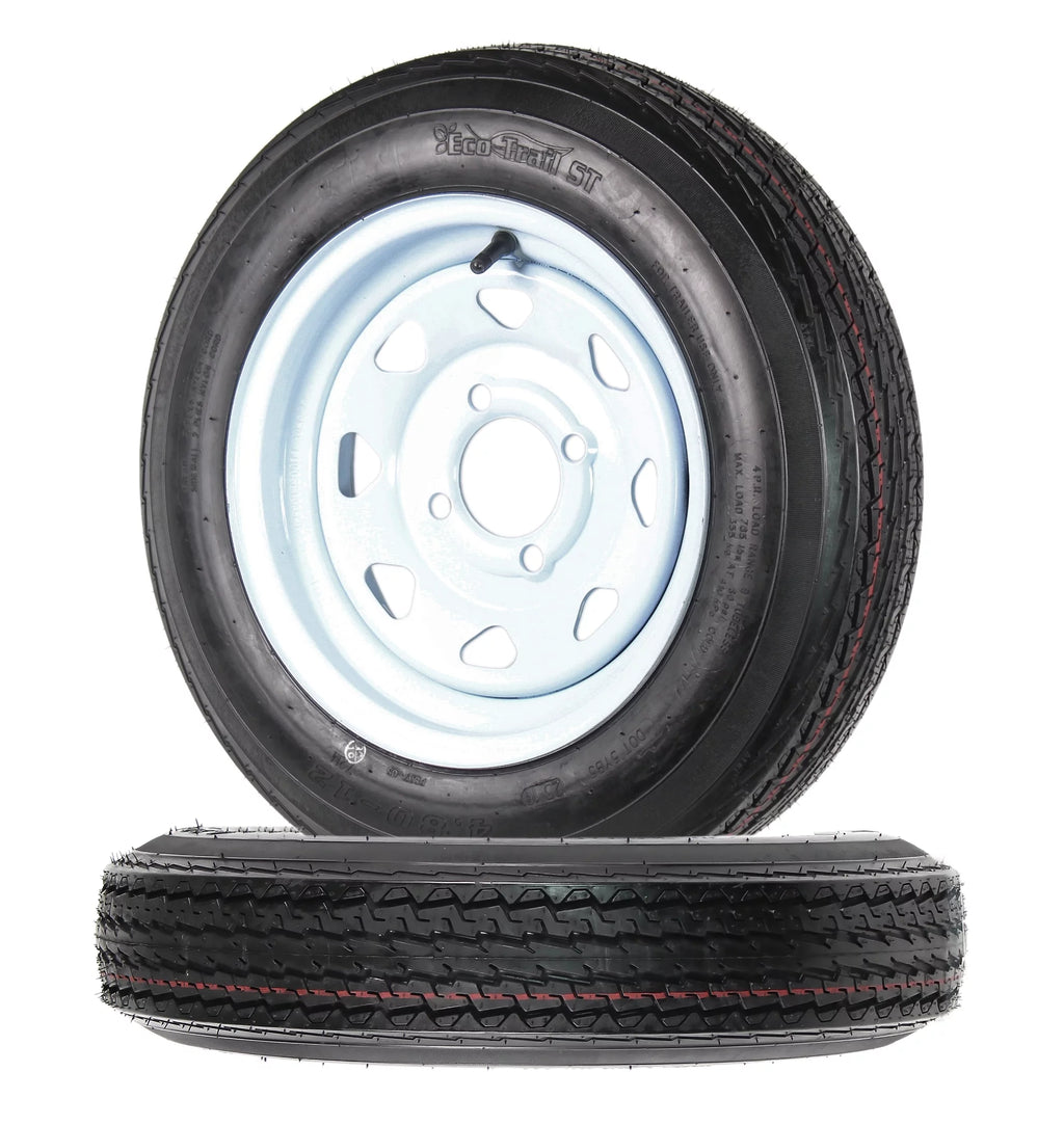12" Trailer Tires On Rims 4 Lug White Spoke L635
