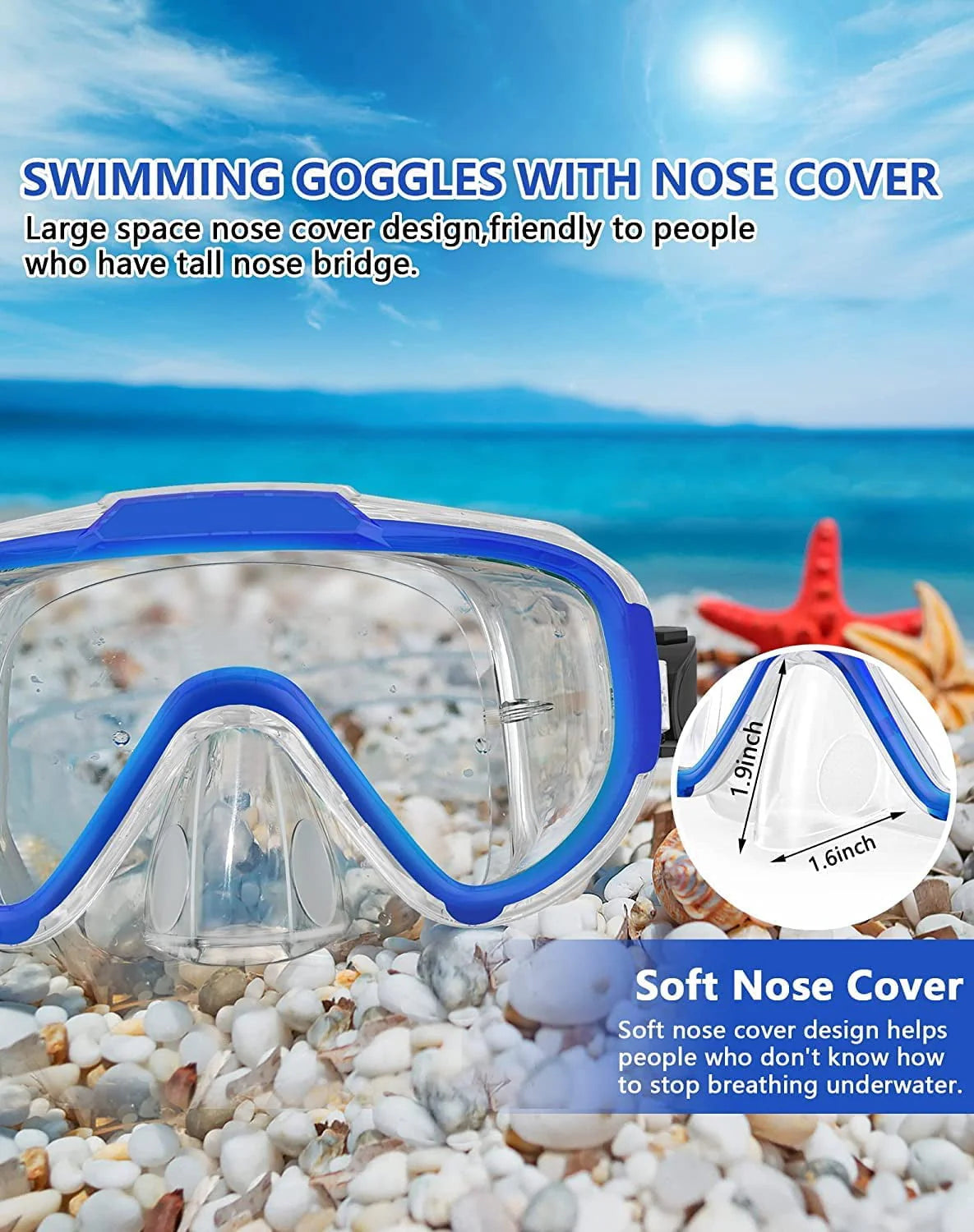 Adult Anti Fog Tempered Glass Swim Goggles with Nose Cover I85247