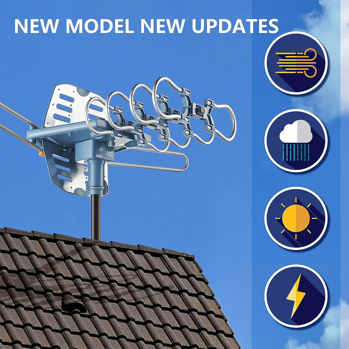Digital Outdoor TV Antenna with Mount Pole 4K 1080p 150 Miles Range R313776