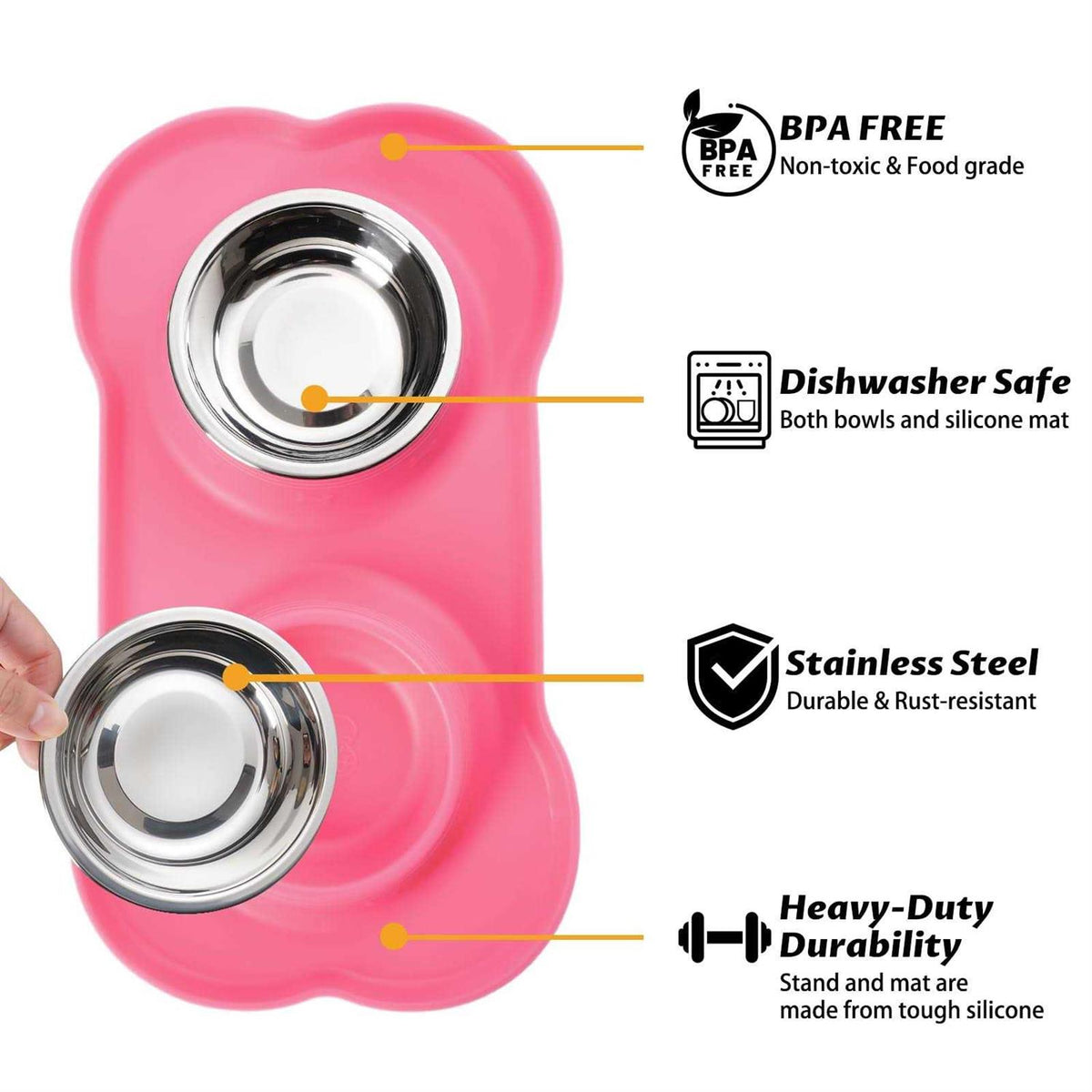 2 Stainless Steel Dog Bowl with Non-Skid Silicone Mat and Food Scoop P44249