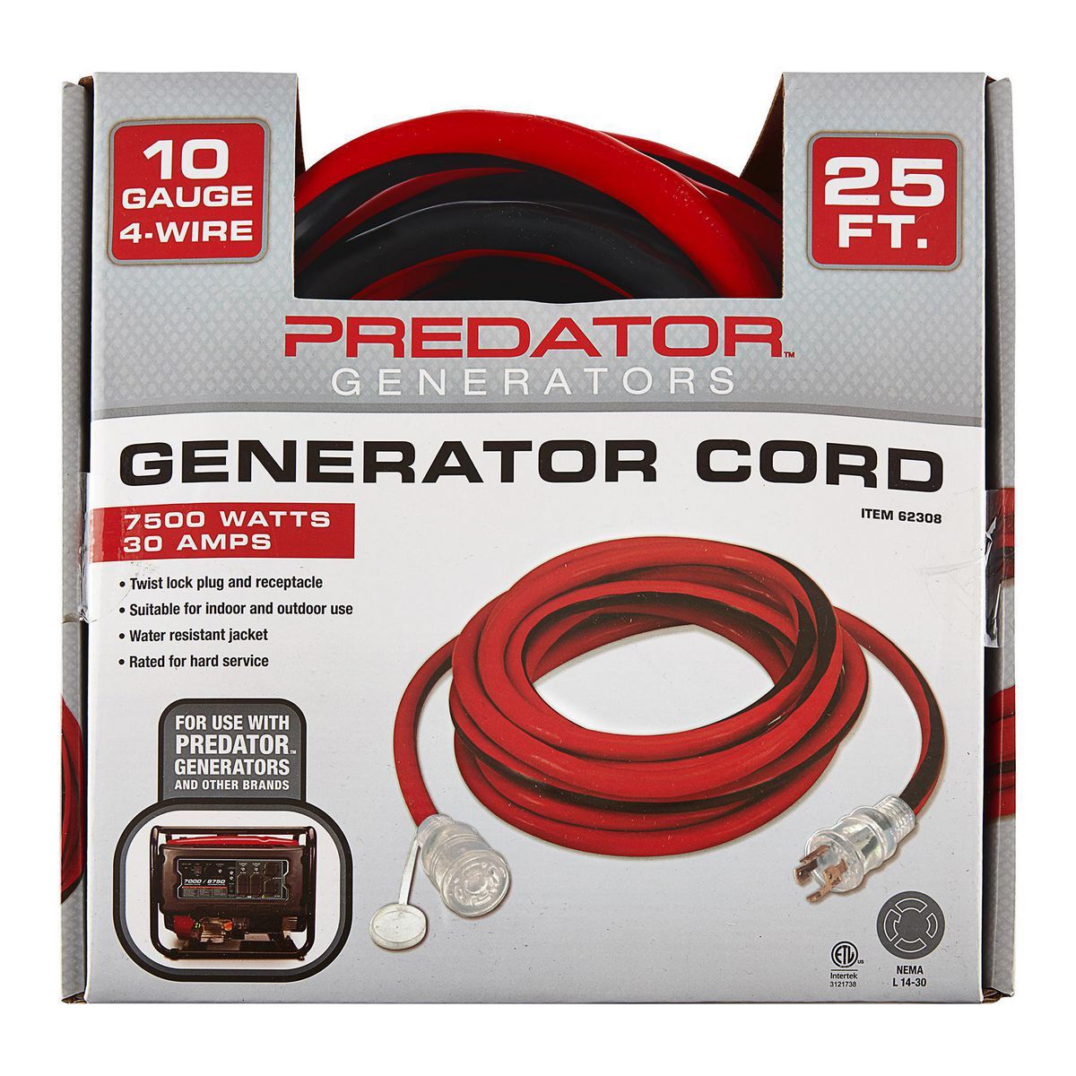 25 ft. 10 Gauge 4-Prong Twist Lock 30A Generator Extension Cord T12864