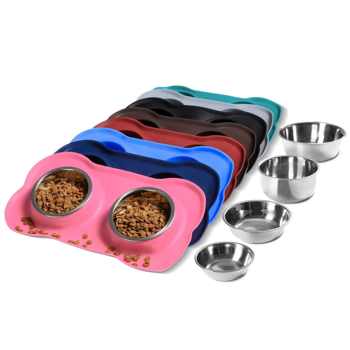 2 Stainless Steel Dog Bowl with Non-Skid Silicone Mat and Food Scoop P44249