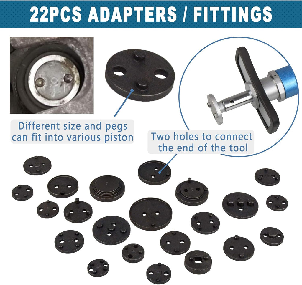 23 Pc Pneumatic Brake Caliper Wind Back Tool Kit with Adapters R537519