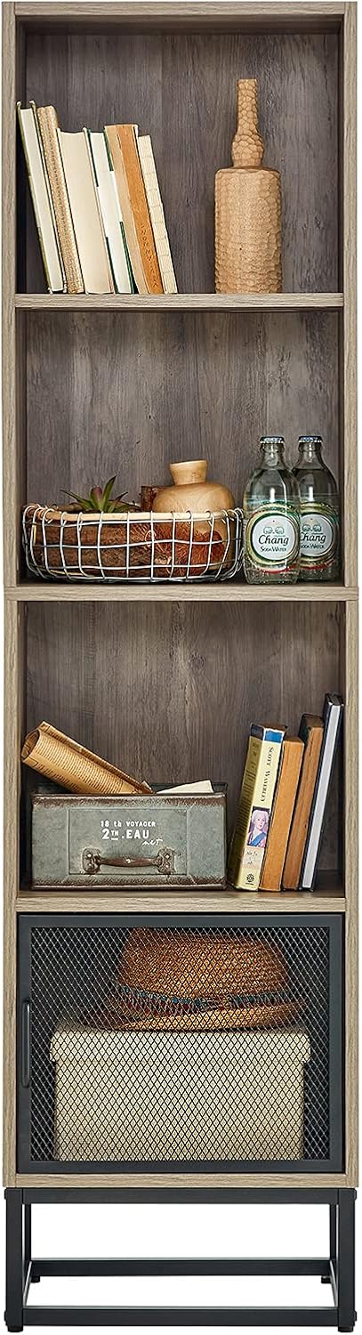 Wood 4-Tier Bookshelf with 4 Display Cases Q2686