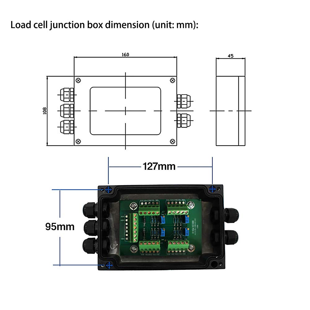 Load Cell Junction Box for Scales, 4 Inlets to 1 Outlet, Aluminum Alloy S55732