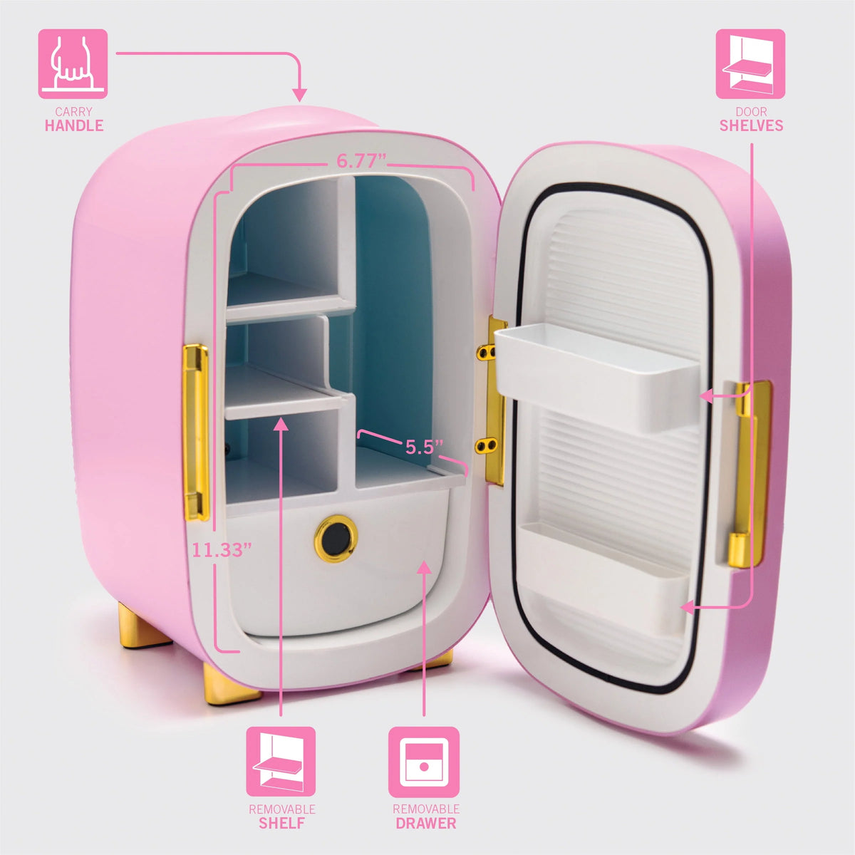 Pink Mini Fridge 7L with Light Up Mirror R806