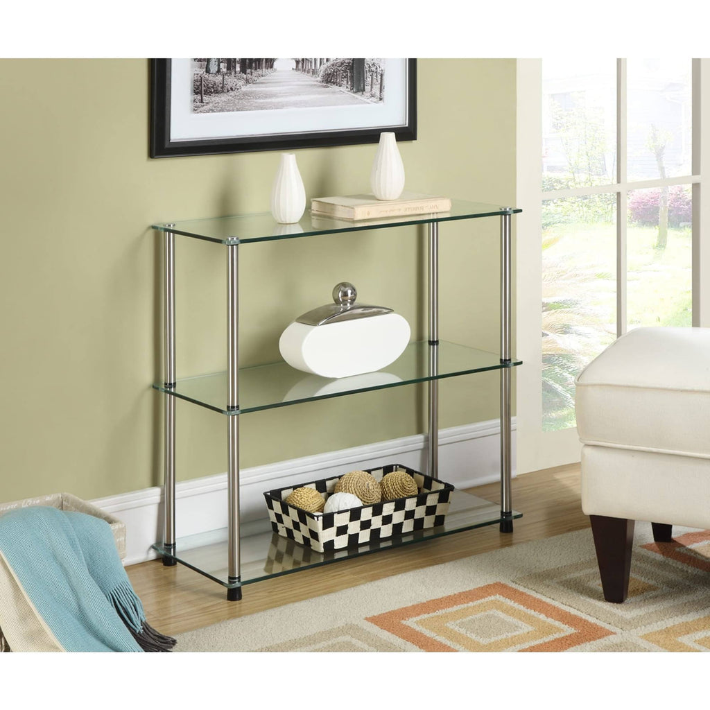 Black 3-Shelf Glass Bookcase N231