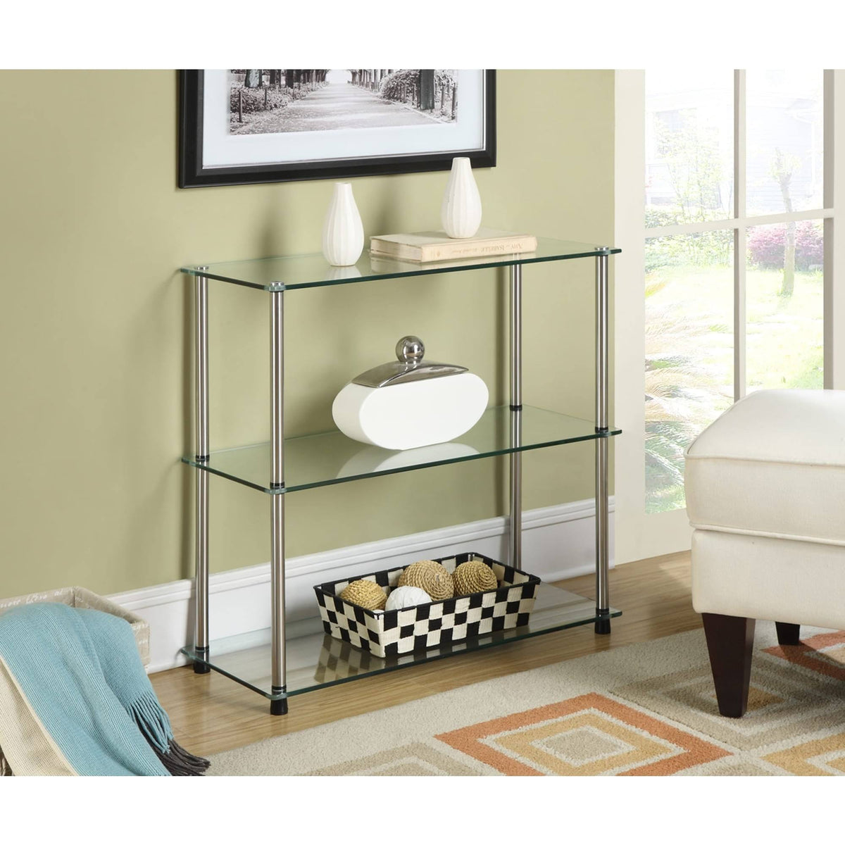 Black 3-Shelf Glass Bookcase N231