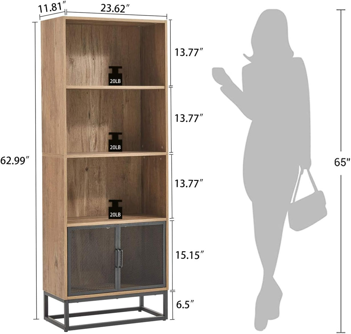 Wood 4-Tier Bookshelf with 4 Display Cases Q2686