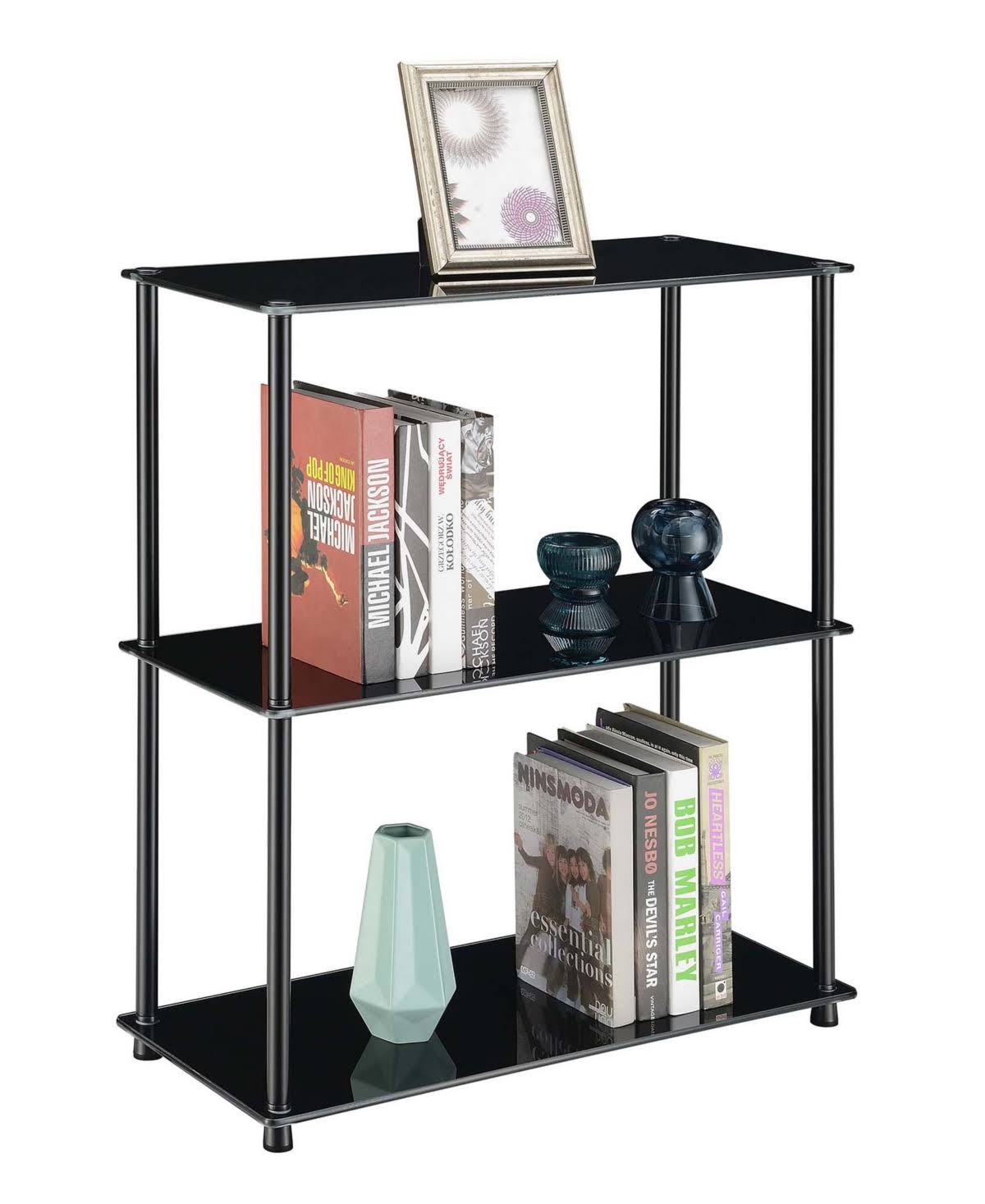 Black 3-Shelf Glass Bookcase N231
