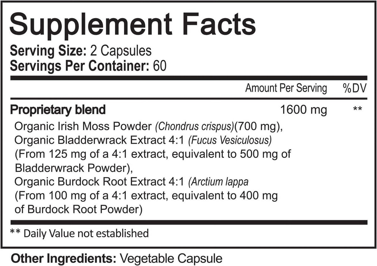 Organic Sea Moss Capsules 1600mg 120 Capsules T633