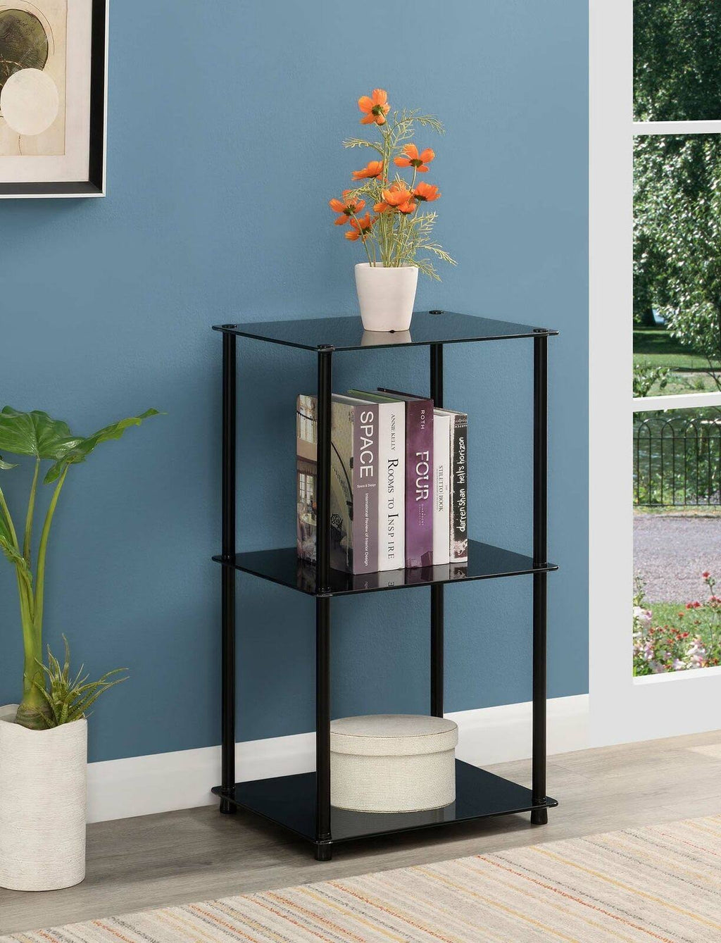 Black 3-Shelf Glass Bookcase N231