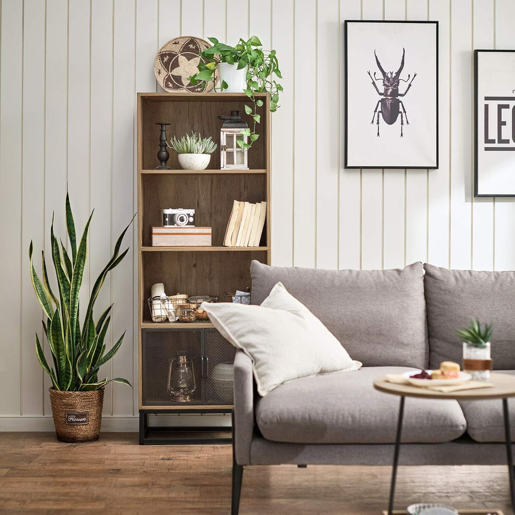 Wood 4-Tier Bookshelf with 4 Display Cases Q2686