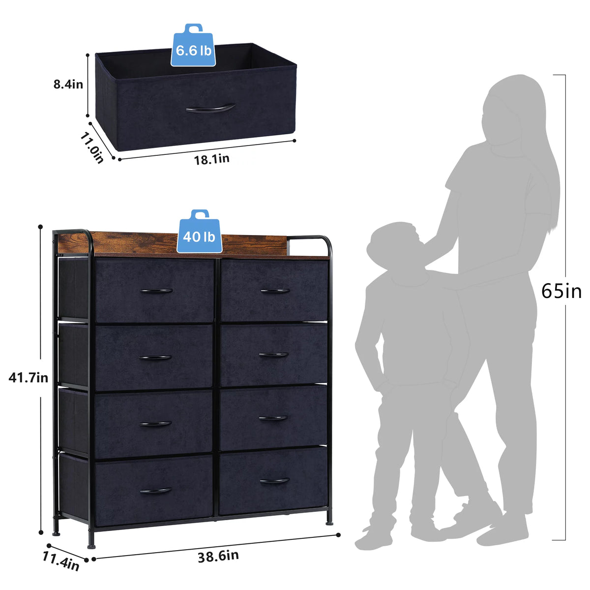 8 Drawer Dresser with Rustic Finish B588