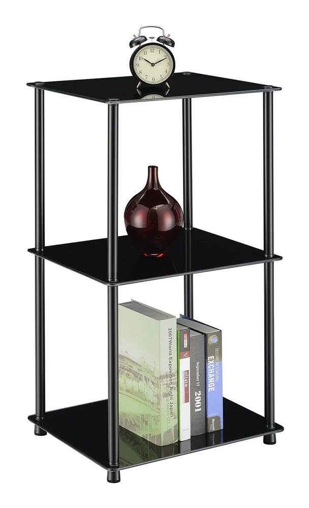 Black 3-Shelf Glass Bookcase N231
