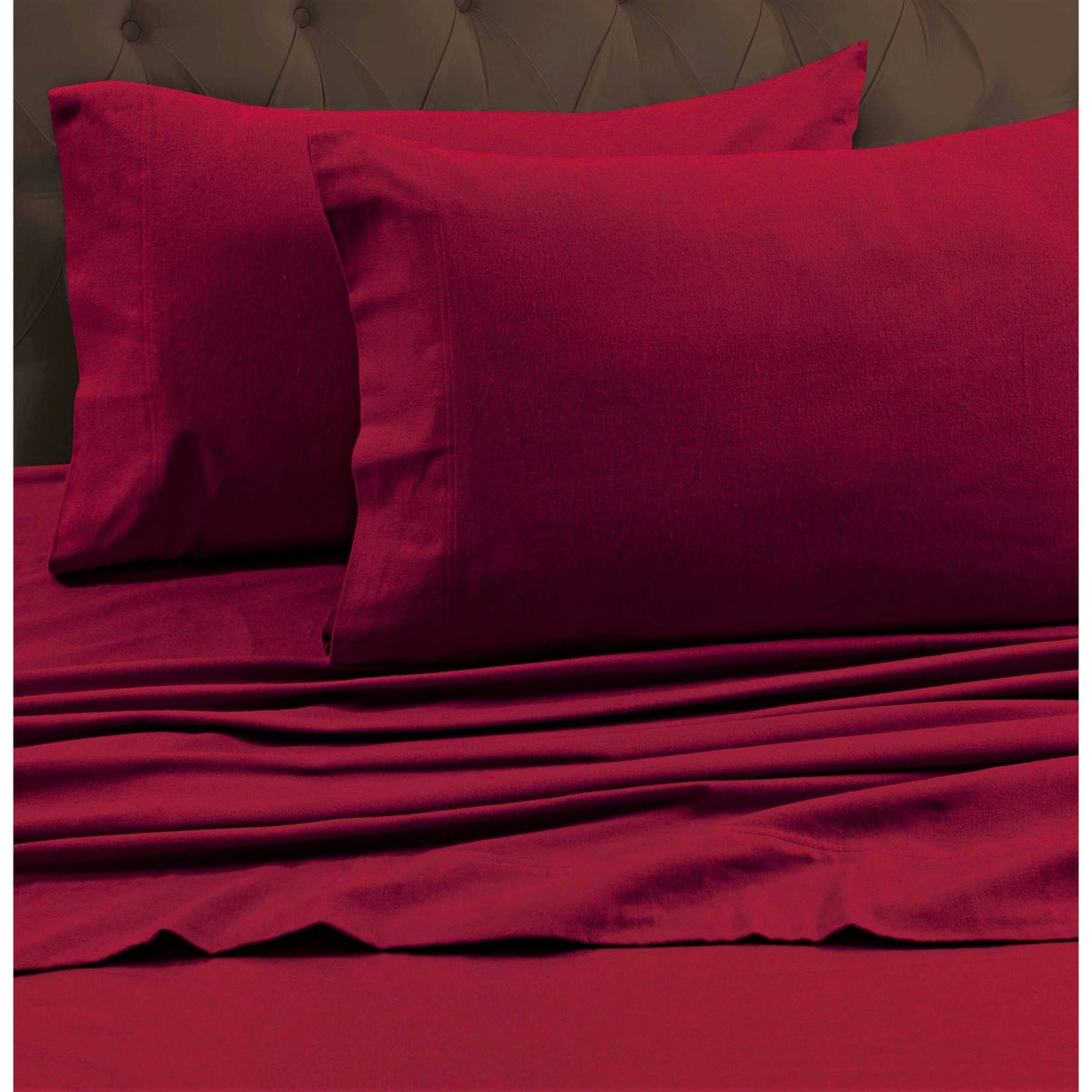 Queen Heavyweight Flannel Solid Fitted Sheet Deep Red K299