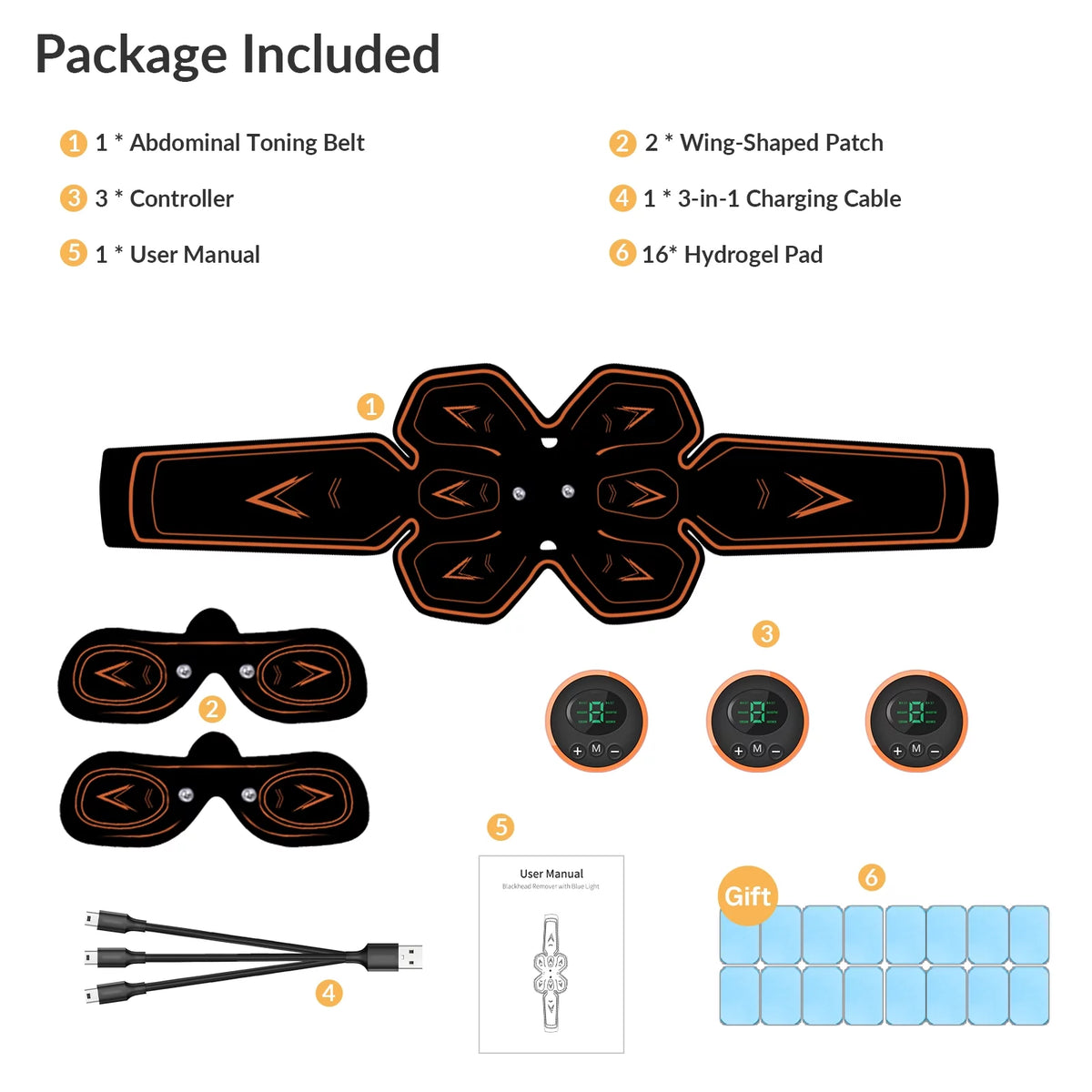 Rechargeable EMS Ab Stimulator with 16 Gel Pads G496682